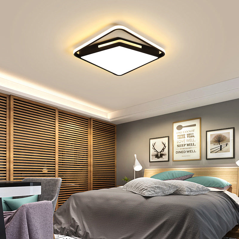 16"/19.5" Wide Metal Square Ceiling Mount Light Fixture Contemporary Black/White Flush Light in Warm/White/3 Color Light