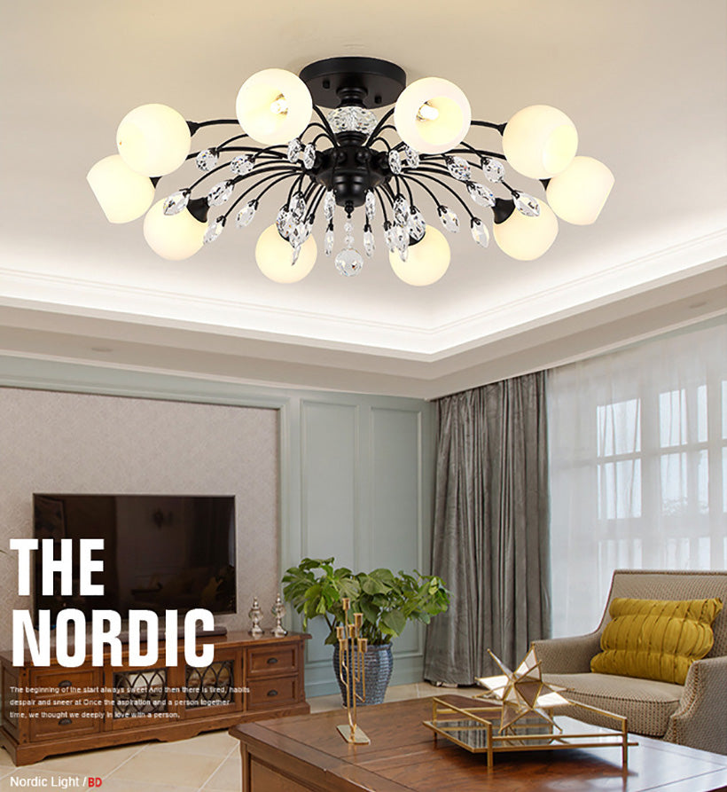 Glass Black Close to Ceiling Lighting Round-Shape Traditional Ceiling Mounted Fixture