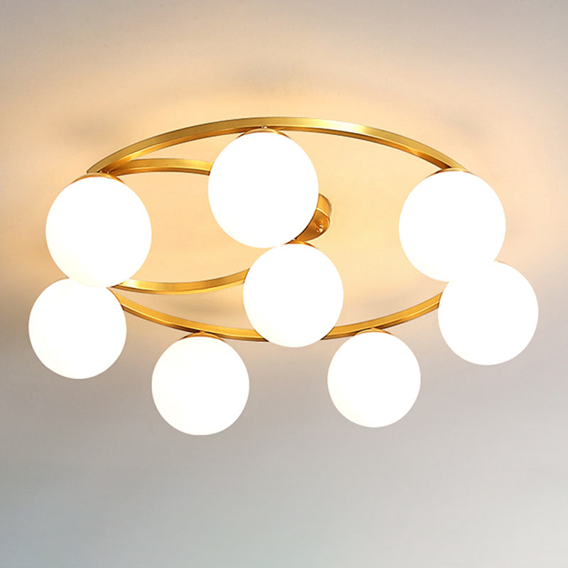 Spherical Glass Ceiling Mount Light Fixture Simple Style White Ceiling Mount Chandelier