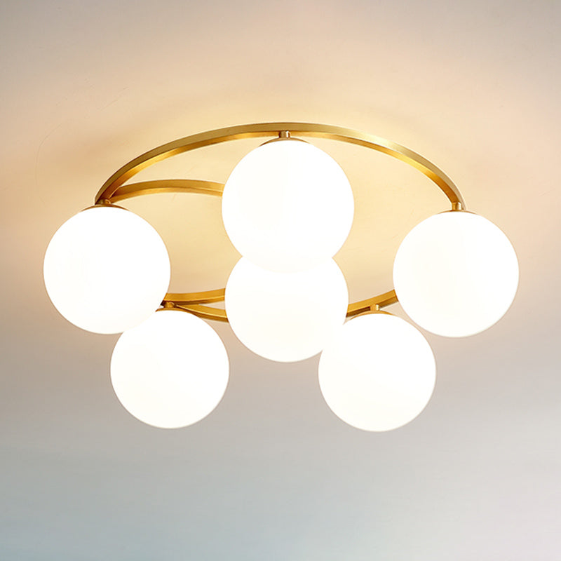 Spherical Glass Ceiling Mount Light Fixture Simple Style White Ceiling Mount Chandelier