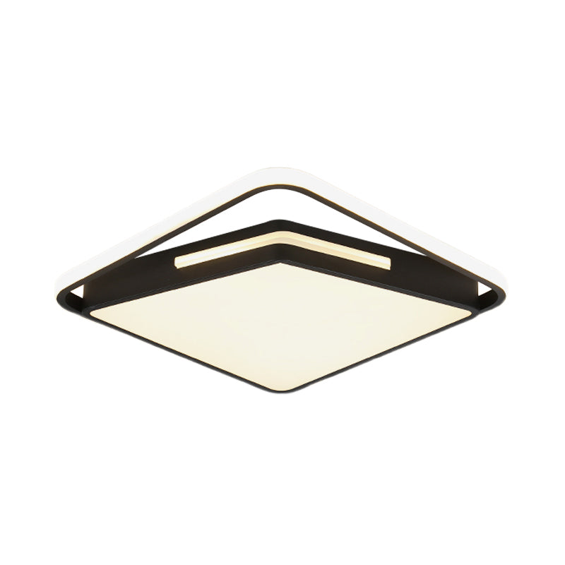 16"/19.5" Wide Metal Square Ceiling Mount Light Fixture Contemporary Black/White Flush Light in Warm/White/3 Color Light