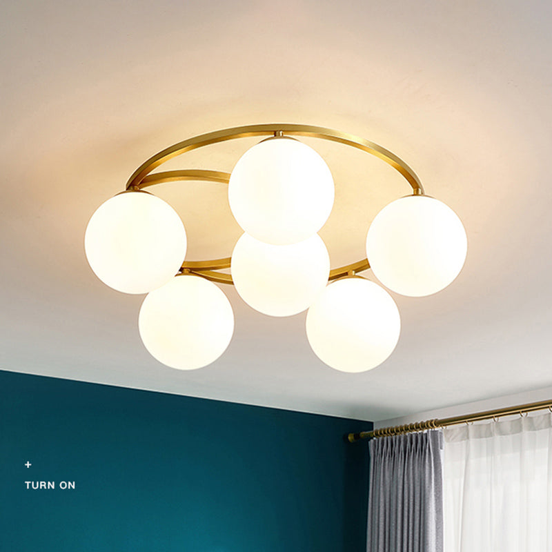 Spherical Glass Ceiling Mount Light Fixture Simple Style White Ceiling Mount Chandelier