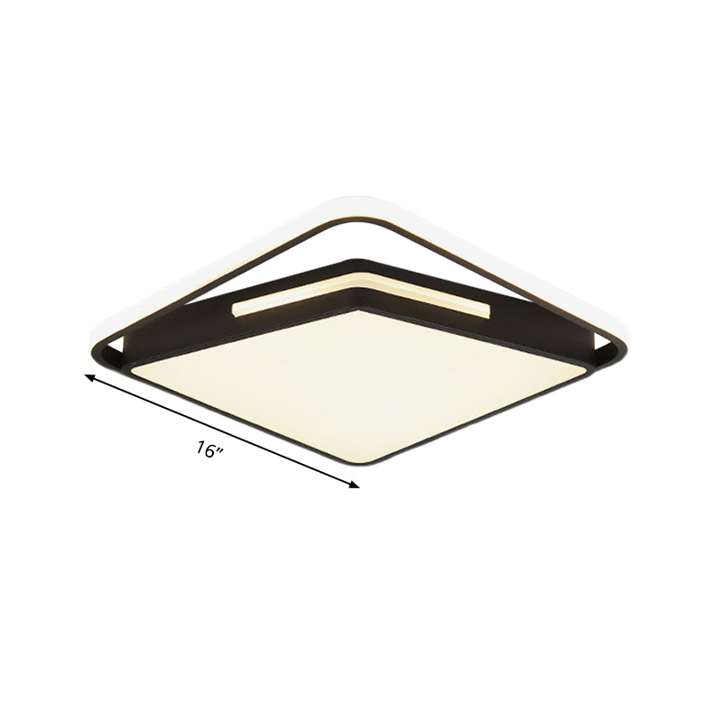 16"/19.5" Wide Metal Square Ceiling Mount Light Fixture Contemporary Black/White Flush Light in Warm/White/3 Color Light