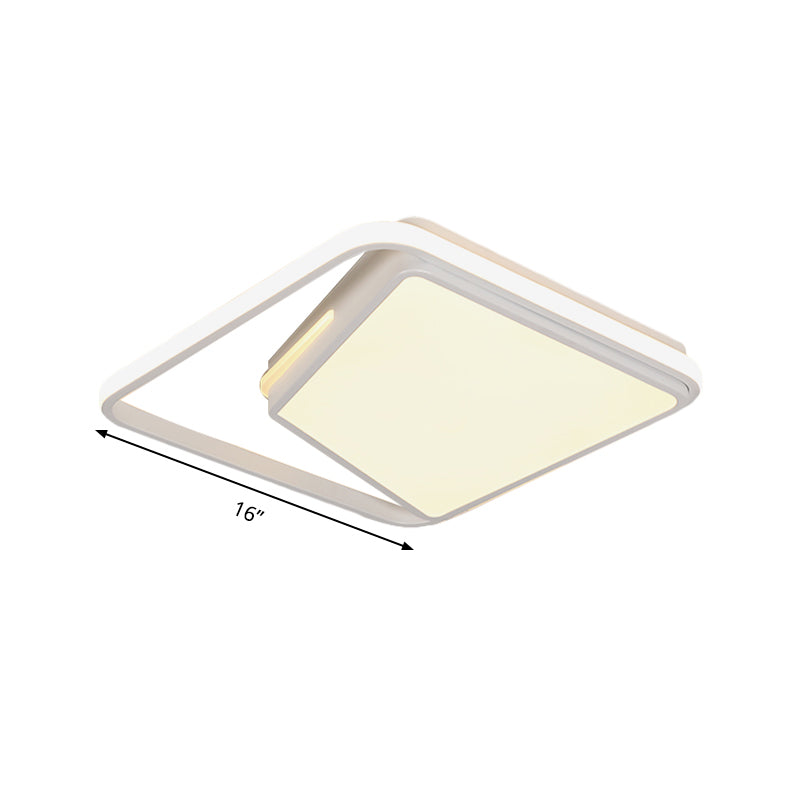 16"/19.5" Wide Metal Square Ceiling Mount Light Fixture Contemporary Black/White Flush Light in Warm/White/3 Color Light