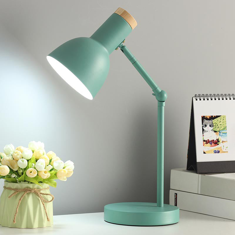 Swing Arm Table Light Macaron Iron 1 Bulb Kids Bedroom Night Lamp with Bell Shade