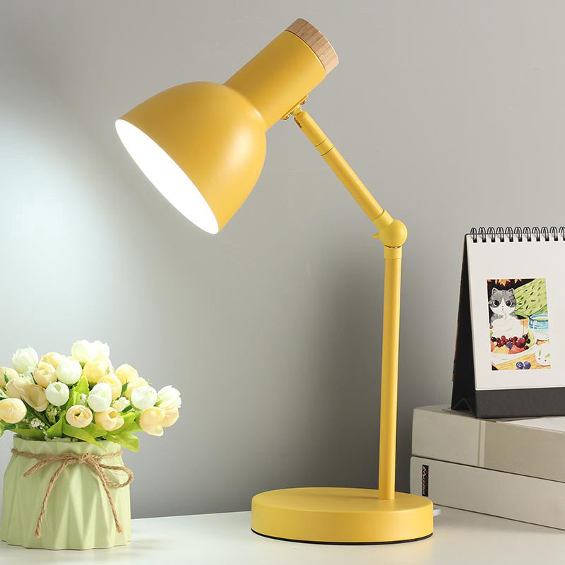 Swing Arm Table Light Macaron Iron 1 Bulb Kids Bedroom Night Lamp with Bell Shade