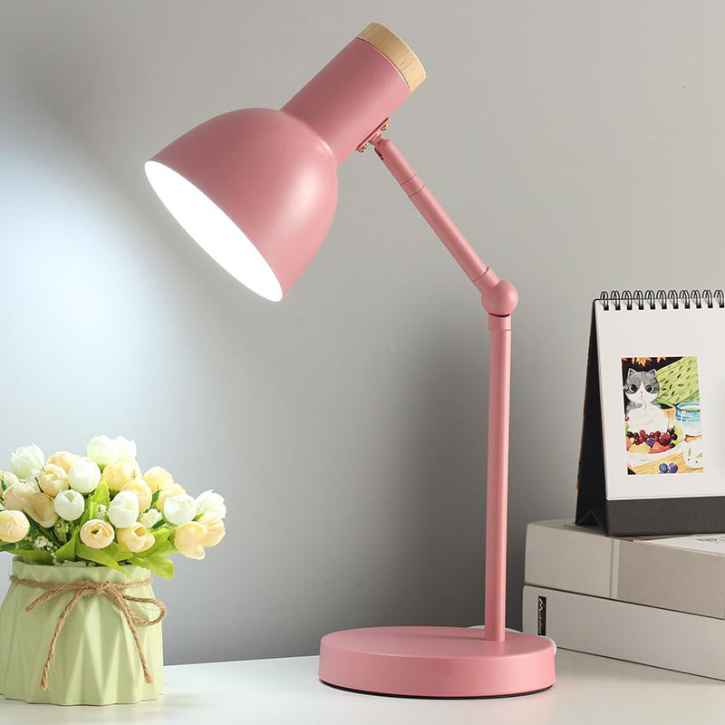 Swing Arm Table Light Macaron Iron 1 Bulb Kids Bedroom Night Lamp with Bell Shade