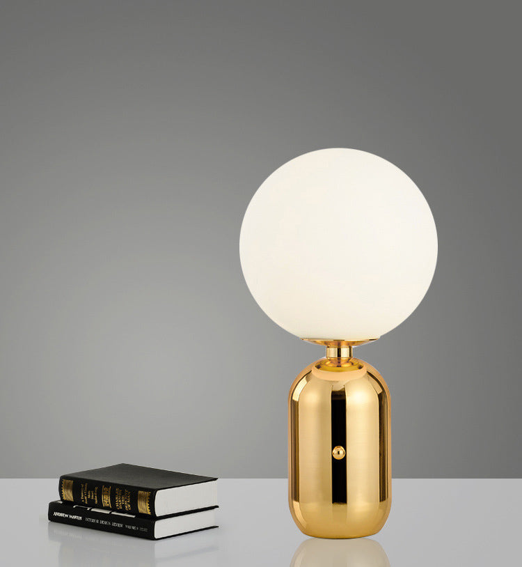 Milk White Glass Globe Table Lamp Modernist 1-Light Gold Nightstand Light for Bedside