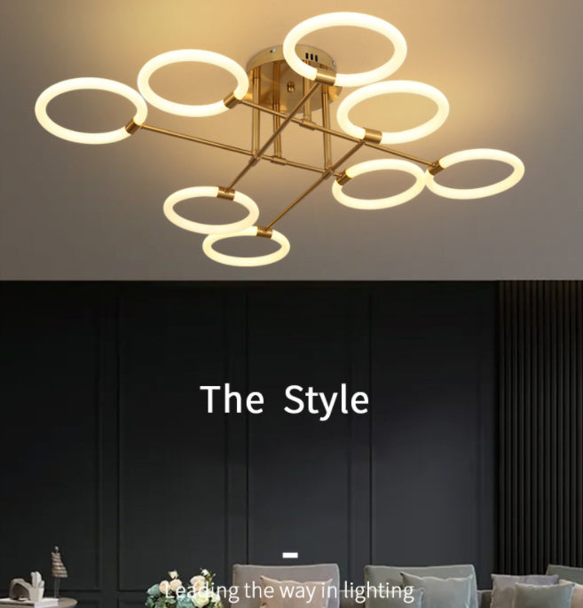 Circles Metal Semi Flush Mount Light Simple Style LED Gold Semi Flush Light Fixture