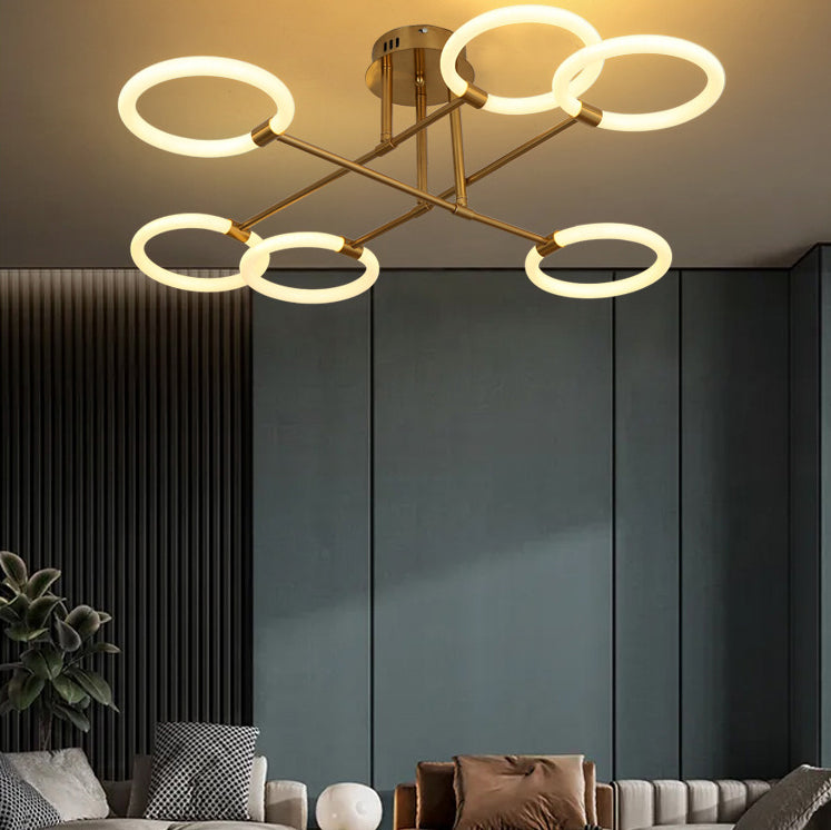 Circles Metal Semi Flush Mount Light Simple Style LED Gold Semi Flush Light Fixture