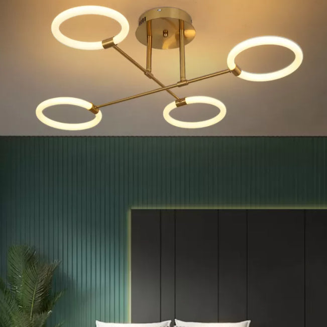 Circles Metal Semi Flush Mount Light Simple Style LED Gold Semi Flush Light Fixture