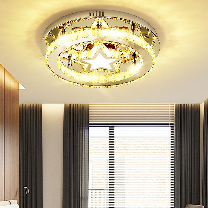 Crystal Ring and Star Flush Mount Modernism Stainless Steel LED Ceiling Light for Bedroom