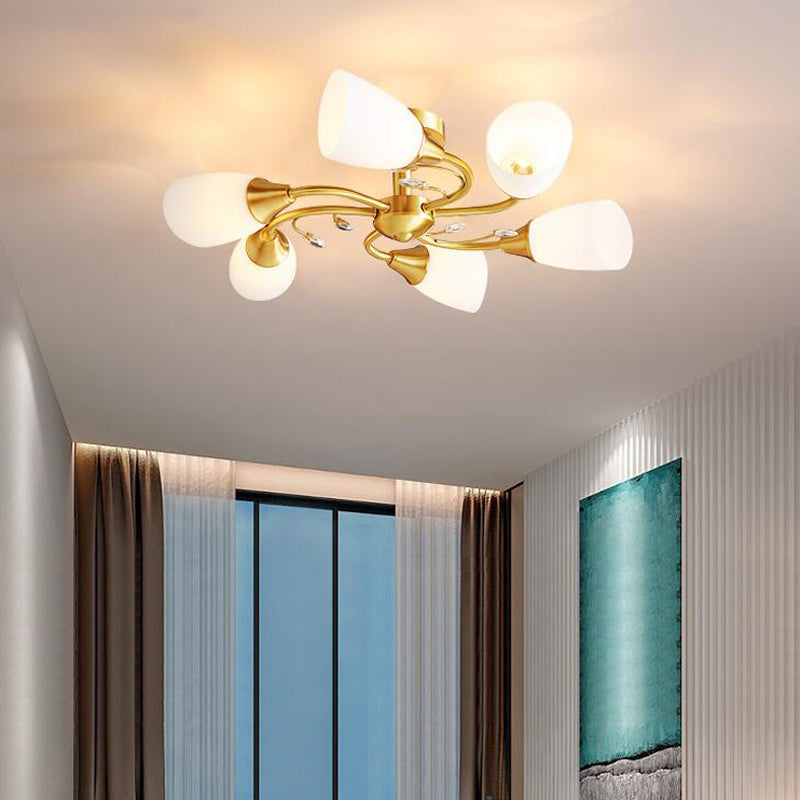 Shaded Ceiling Mount Light Fixture Simple-Style Glass Dinning Room Ceiling Light in Gold