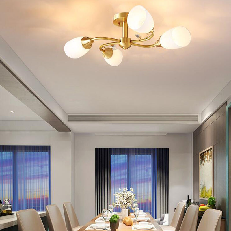 Shaded Ceiling Mount Light Fixture Simple-Style Glass Dinning Room Ceiling Light in Gold