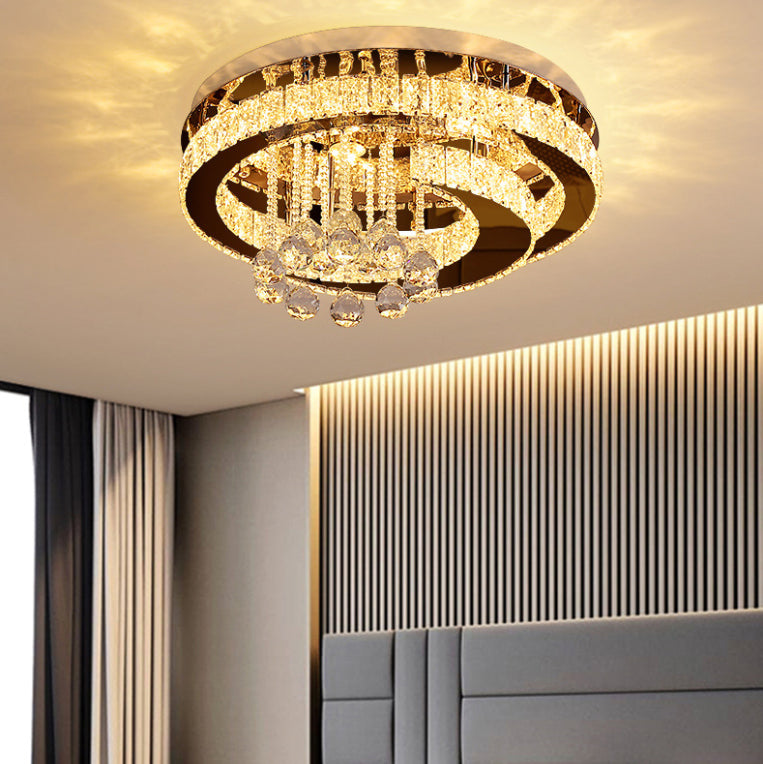 Stainless Steel Round Ceiling Light Contemporary Crystal Semi Flush Mount LED Light