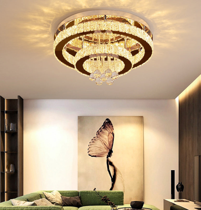 Stainless Steel Round Ceiling Light Contemporary Crystal Semi Flush Mount LED Light