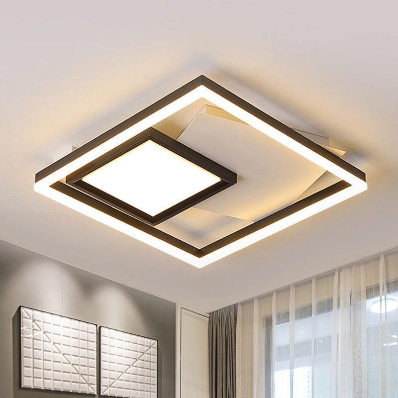 Black and White Rectangle Ceiling Lighting Minimalist Acrylic 16"/19.5"/35.5" Wide LED Flush Mount Light in Warm/White Light/Remote Control Stepless Dimming