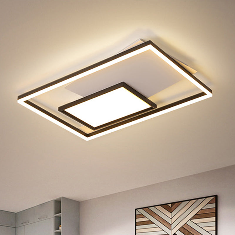 Black and White Rectangle Ceiling Lighting Minimalist Acrylic 16"/19.5"/35.5" Wide LED Flush Mount Light in Warm/White Light/Remote Control Stepless Dimming