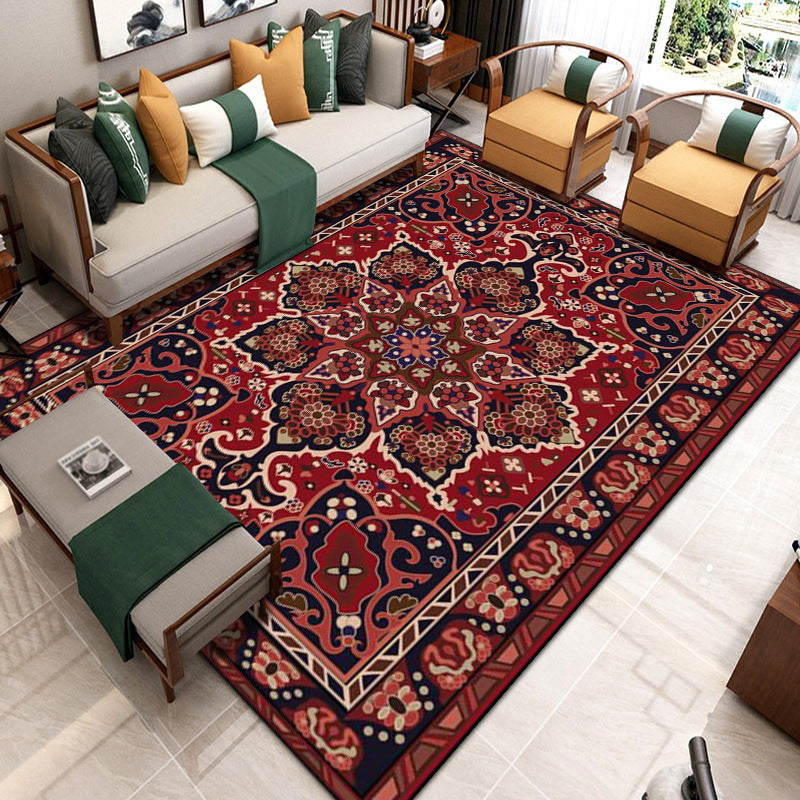 Luxurious Multicolored Classic Rug Moroccan Floral Printed Rectangle Carpet Polyester Stain Resistant Area Carpet for Living Room