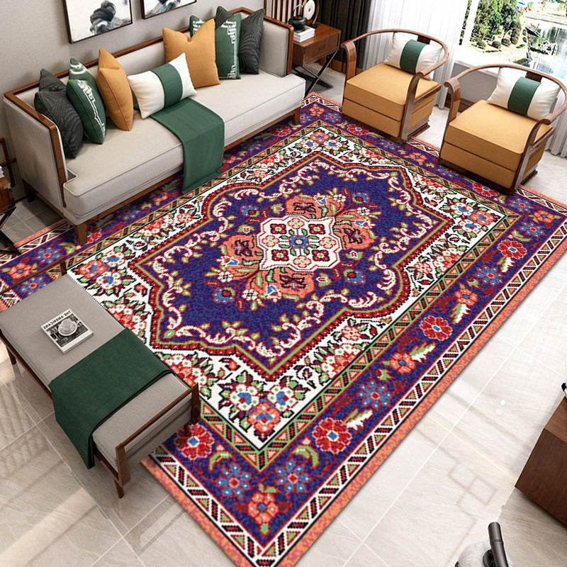 Luxurious Multicolored Classic Rug Moroccan Floral Printed Rectangle Carpet Polyester Stain Resistant Area Carpet for Living Room