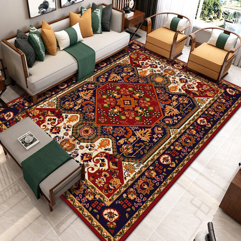 Luxurious Multicolored Classic Rug Moroccan Floral Printed Rectangle Carpet Polyester Stain Resistant Area Carpet for Living Room