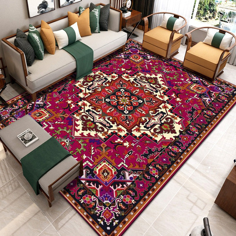 Luxurious Multicolored Classic Rug Moroccan Floral Printed Rectangle Carpet Polyester Stain Resistant Area Carpet for Living Room