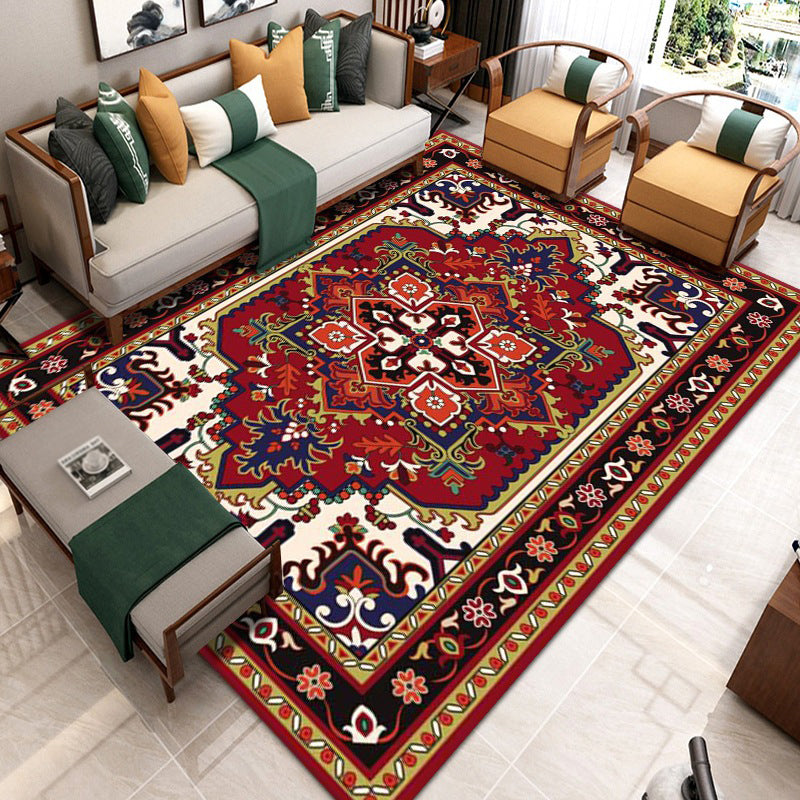 Luxurious Multicolored Classic Rug Moroccan Floral Printed Rectangle Carpet Polyester Stain Resistant Area Carpet for Living Room