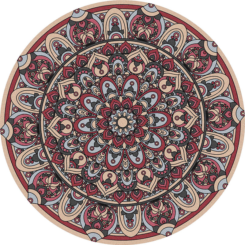 Dark Colored Glam Traditional Rug Persian Floral Printed Polyester Carpet Washable Anti-Slip Backing Rug for Living Room