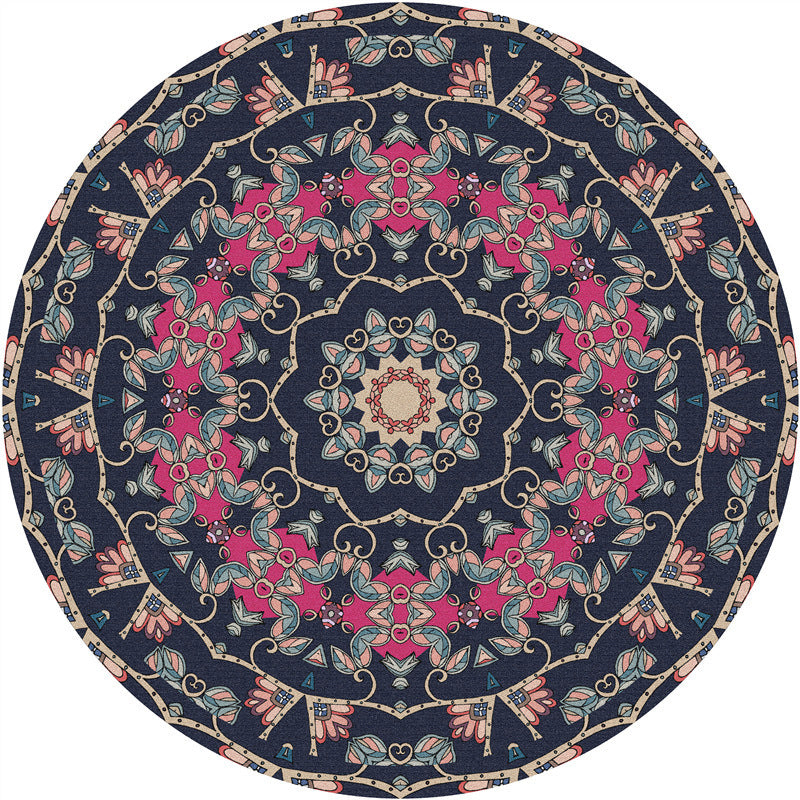 Dark Colored Glam Traditional Rug Persian Floral Printed Polyester Carpet Washable Anti-Slip Backing Rug for Living Room