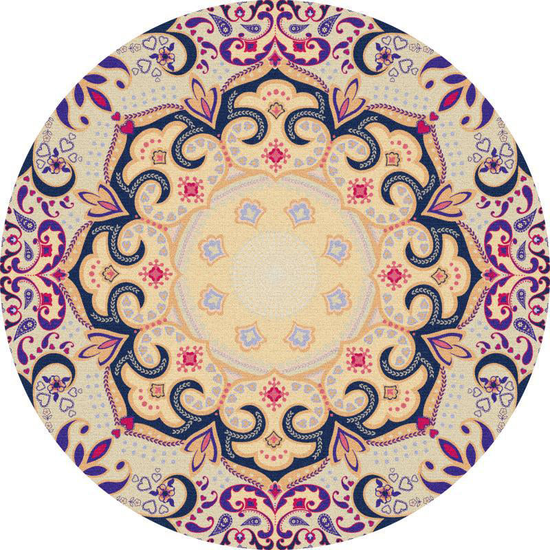 Multi-Color Floral Print Rug Victorian Moroccan Round Area Carpet Polyester Anti-Slip Backing Carpet for Home Decor