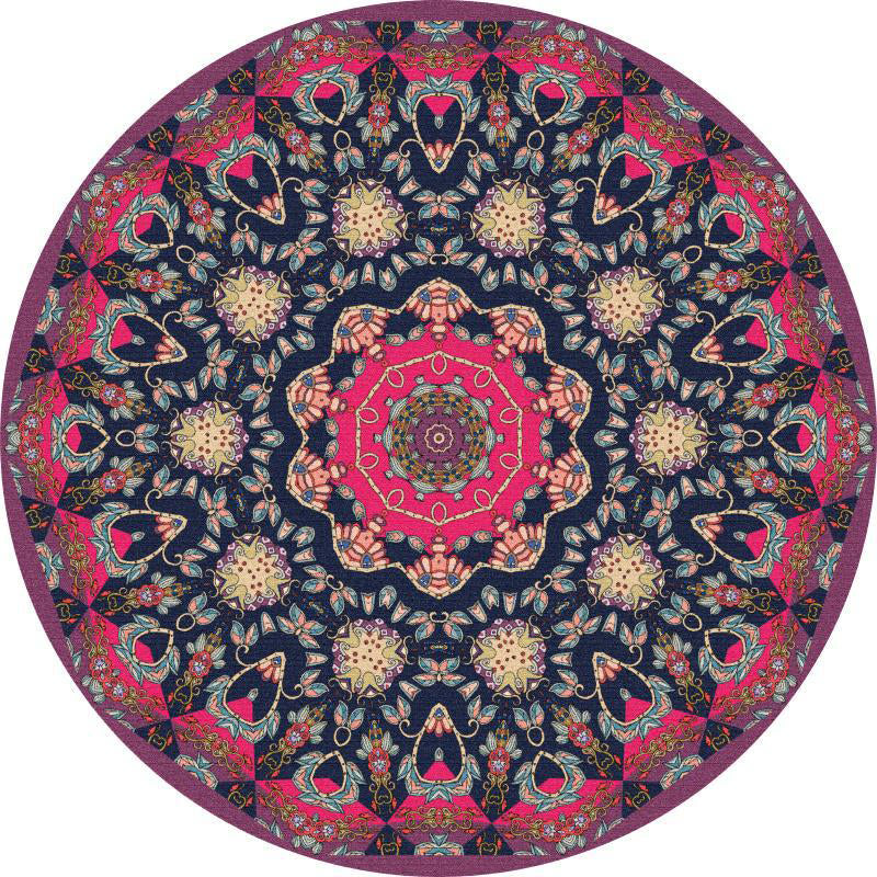 Multi-Color Floral Print Rug Victorian Moroccan Round Area Carpet Polyester Anti-Slip Backing Carpet for Home Decor