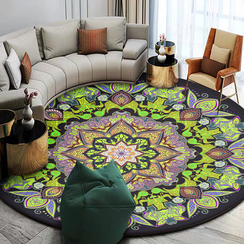 Multicolored Luxe Round Rug Persian Traditional Floral Print Carpet Polyester Friendly Washable Rug for Home Decoration