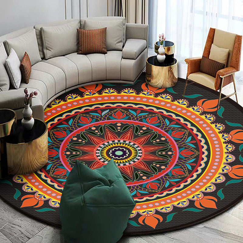 Multicolored Luxe Round Rug Persian Traditional Floral Print Carpet Polyester Friendly Washable Rug for Home Decoration