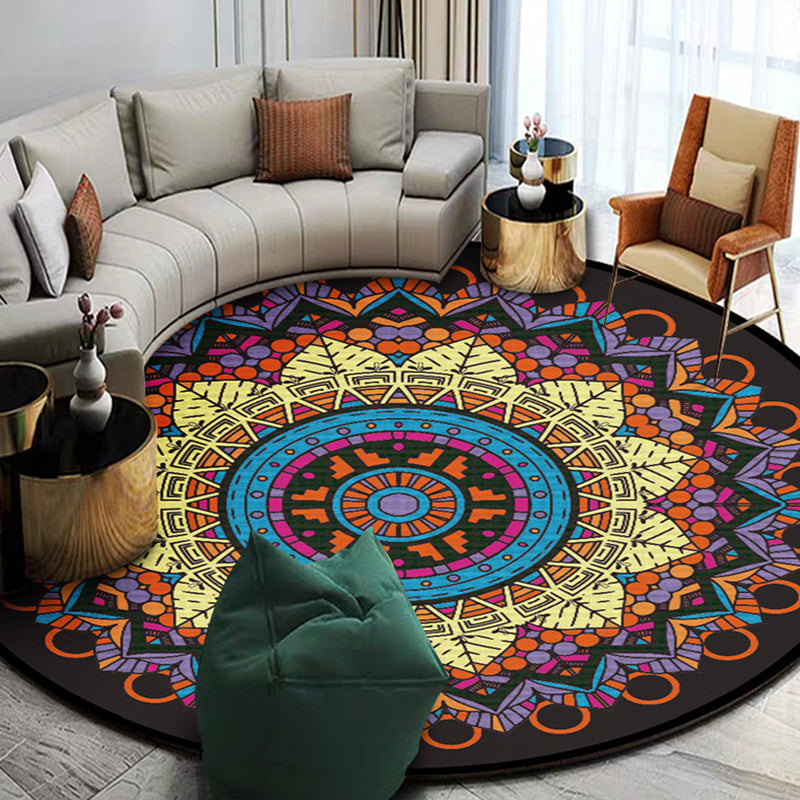 Multicolored Luxe Round Rug Persian Traditional Floral Print Carpet Polyester Friendly Washable Rug for Home Decoration