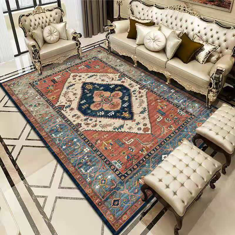 Distressed Moroccan Area Rug Traditional Floral Design Indoor Rug Polyester Non-Slip Backing Carpet for Home Decoration