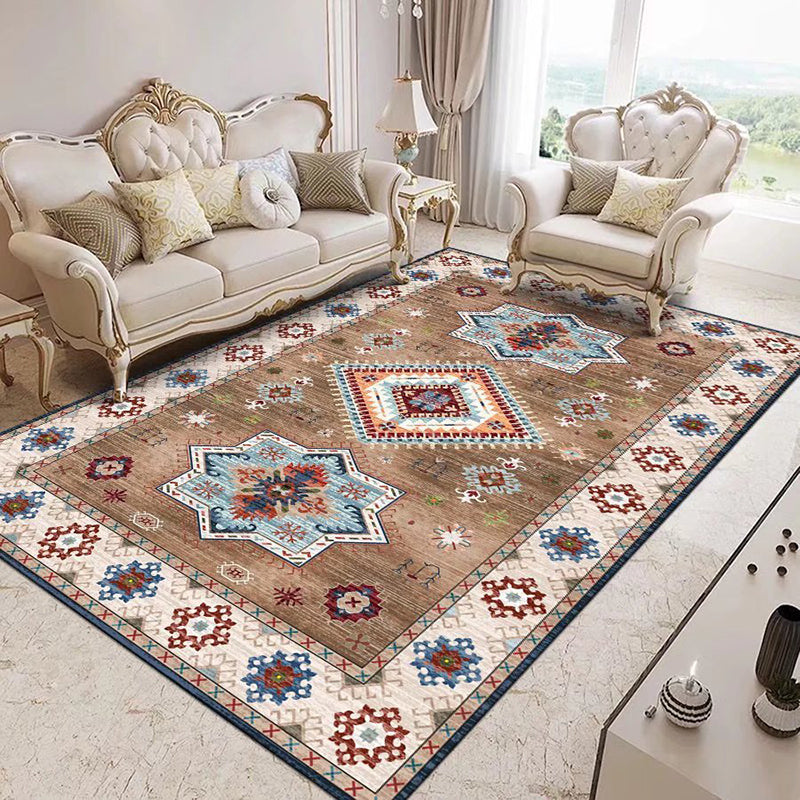 Distressed Moroccan Area Rug Traditional Floral Design Indoor Rug Polyester Non-Slip Backing Carpet for Home Decoration