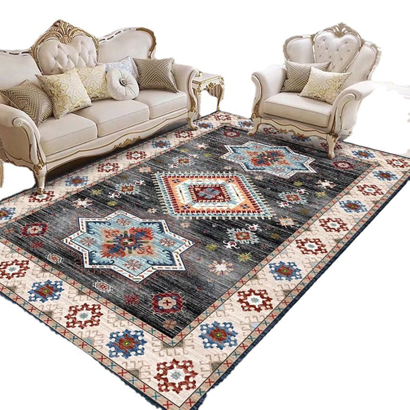 Distressed Moroccan Area Rug Traditional Floral Design Indoor Rug Polyester Non-Slip Backing Carpet for Home Decoration