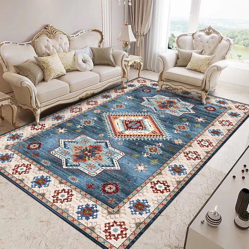 Distressed Moroccan Area Rug Traditional Floral Design Indoor Rug Polyester Non-Slip Backing Carpet for Home Decoration