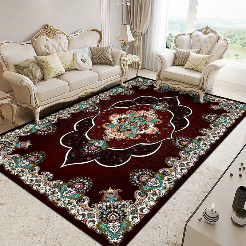 Multicolored Classical Floral Design Rug Luxurious Vintage Polyester Carpet Non-Slip Backing Carpet for Home Decoration