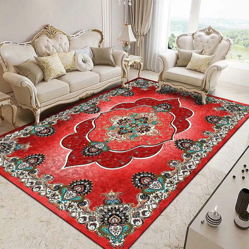 Multicolored Classical Floral Design Rug Luxurious Vintage Polyester Carpet Non-Slip Backing Carpet for Home Decoration