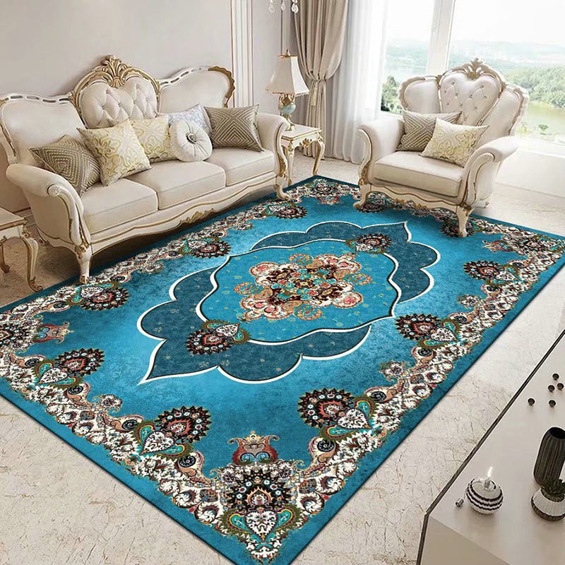 Multicolored Classical Floral Design Rug Luxurious Vintage Polyester Carpet Non-Slip Backing Carpet for Home Decoration