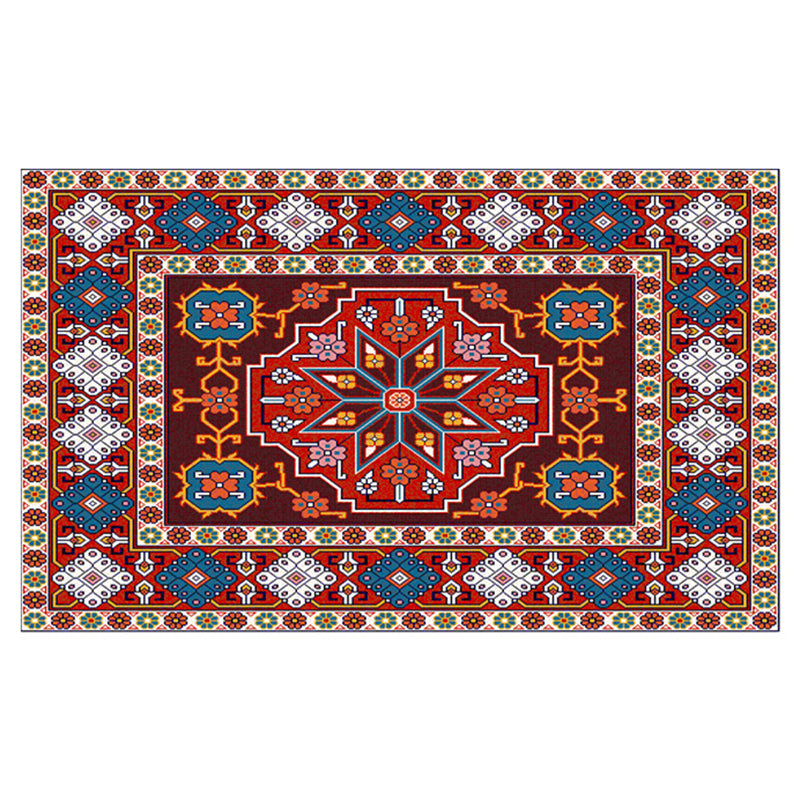 Brightly Colored Moroccan Area Rug Traditional Floral Printed Floral Printed Polyester Non-Slip Backing Carpet for Living Room