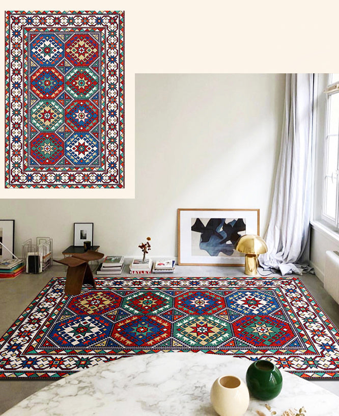 Brightly Colored Moroccan Area Rug Traditional Floral Printed Floral Printed Polyester Non-Slip Backing Carpet for Living Room