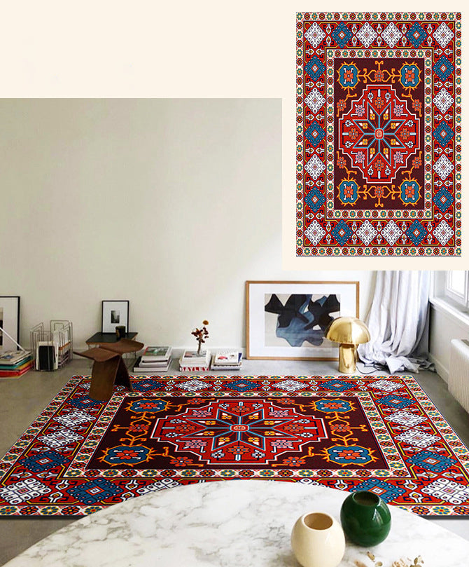 Brightly Colored Moroccan Area Rug Traditional Floral Printed Floral Printed Polyester Non-Slip Backing Carpet for Living Room