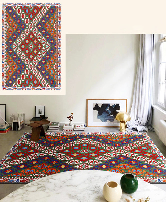 Brightly Colored Moroccan Area Rug Traditional Floral Printed Floral Printed Polyester Non-Slip Backing Carpet for Living Room