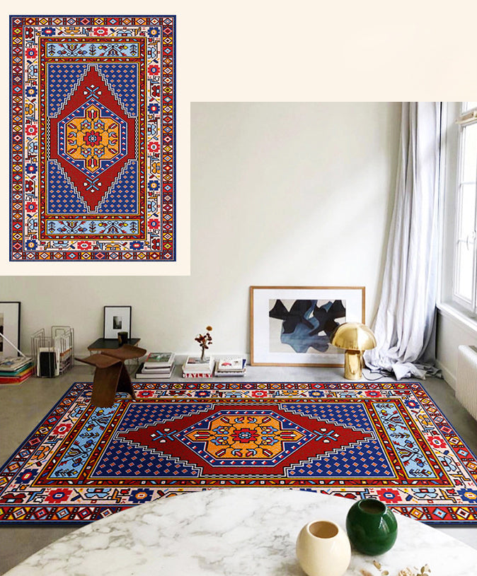 Brightly Colored Moroccan Area Rug Traditional Floral Printed Floral Printed Polyester Non-Slip Backing Carpet for Living Room