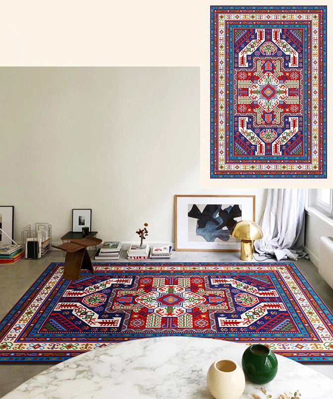 Brightly Colored Moroccan Area Rug Traditional Floral Printed Floral Printed Polyester Non-Slip Backing Carpet for Living Room