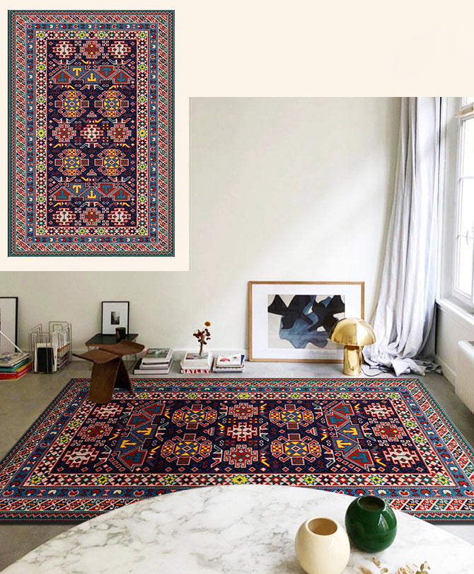 Brightly Colored Moroccan Area Rug Traditional Floral Printed Floral Printed Polyester Non-Slip Backing Carpet for Living Room