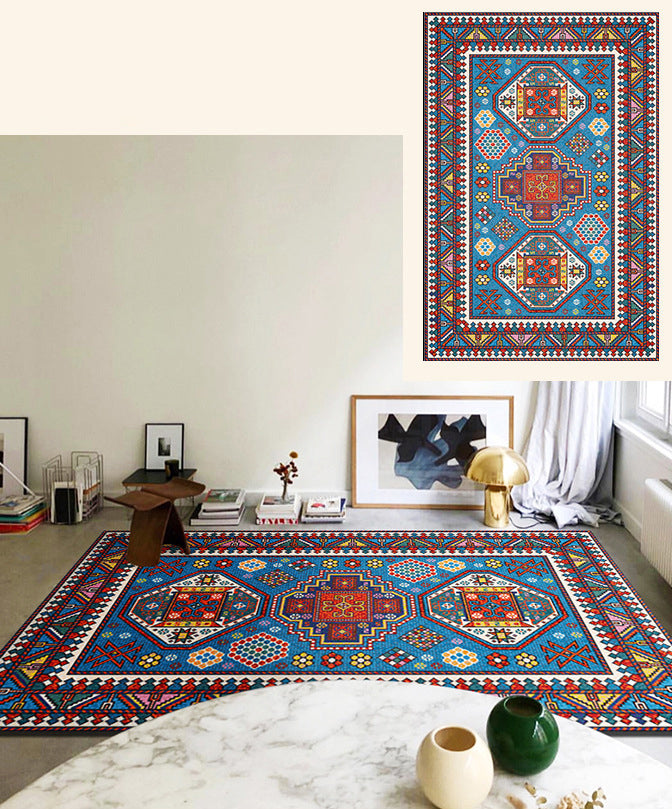 Brightly Colored Moroccan Area Rug Traditional Floral Printed Floral Printed Polyester Non-Slip Backing Carpet for Living Room