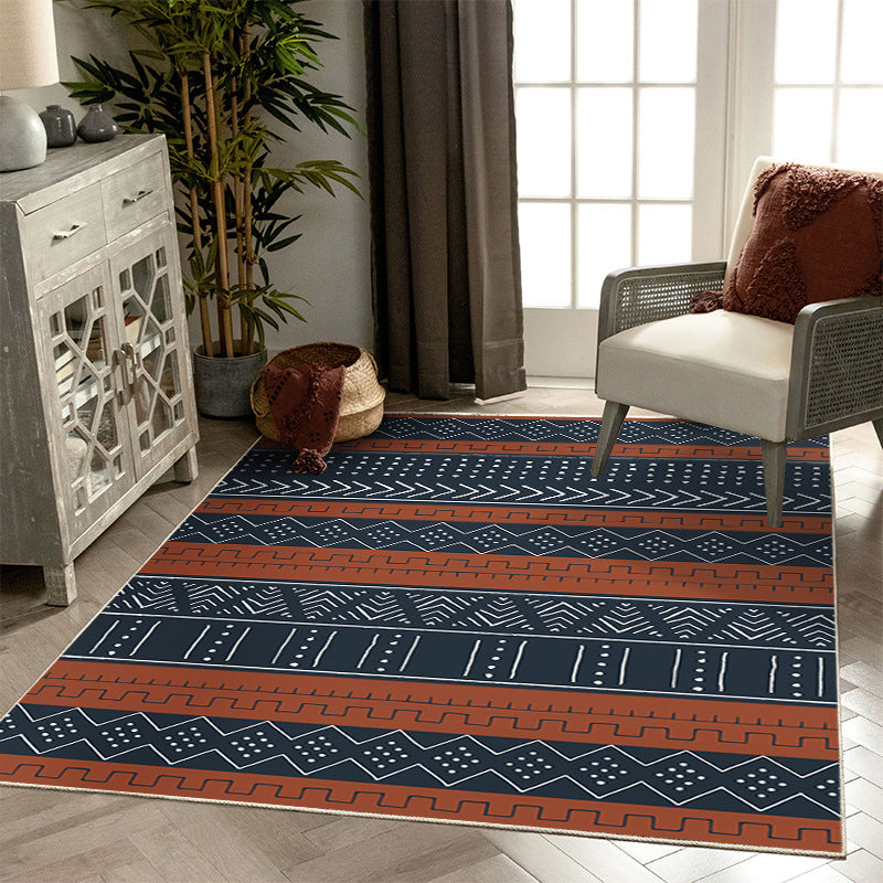 Distinctive Boho Striped Area Rug Retro Tribal Totem Indoor Rug Polyester Easy Care Stain Resistant Rug for Living Room